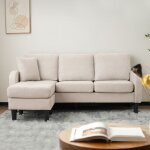 Canap dangle 3 places modulaire avec mridienne amovible - tissu coton - lin respirantstructure robustee ...