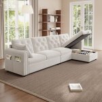 Canap� dangle 4 places avec rangement canap� en velours avec pouf amovible pour salon m�ridienne en l ...