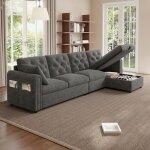 Canap� dangle 4 places avec rangement canap� en velours avec pouf amovible pour salon m�ridienne en l ...
