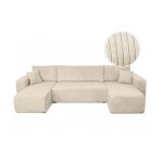 Canap� dangle alya panoramique convertible 6 places en velours cotel� - beige