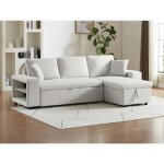 Canap� dangle convertible et r�versible avec rangements et poufs en tissu beige selim