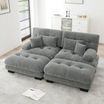 Canap� dangle convertible - langtu - cloud - 2 places - chenille grise - livr� avec 2 poufs