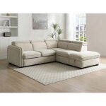 Canap� dangle droit convertible et pouf en tissu beige balotia