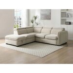 Canap� dangle gauche convertible et pouf en tissu beige balotia