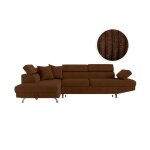 Canap dangle gauche convertible rio 5 places avec coffre de rangement en velours ctel - marron