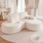 Canap� dangle gauche sofia - 3 places - canap� arrondi tissus amovibles - tissu boucl� textur� - blanc ...