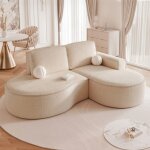 Canap� dangle gauche sofia - 3 places - canap� arrondi tissus amovibles - tissu boucl� textur� - cr�me ...