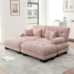 Canap� dangle - langtu - nuage - 2 places - chenille rose - capitonn� & 2 poufs