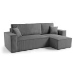 Canap� dangle lisa convertible r�versible coffre velours c�tel� coloris gris