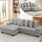 Canap� dangle modulable - 256. 5x133. 5x89 cm - corduroy classique - m�ridienne convertible - 6 coussins ...