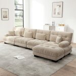 Canap� dangle modulable - langtu - modulable en l 4 places - chenille marron clair - pouf amovible - ...