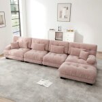 Canap� dangle modulable - langtu - 4 places (l) - chenille rose - pouf amovible - effet nuage