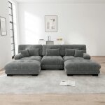 Canap� dangle modulable - langtu - canap� en u convertible 3 places - velours vintage gris chenille - ...