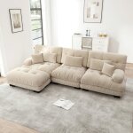 Canap� dangle modulaire - langtu - mod�le nuage - 3 places - chenille marron clair - poufs amovibles