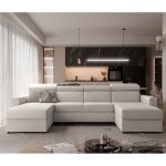 Canap dangle panoramique beni u ii - 6 places - canape convertible avec ttires - tissu velours crme ...