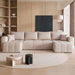 Canap d angle pedro idohome 7 places convertible avec coffre tissu velours beige