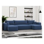 Canap d angle panoramique piano u idohome 7 places bleu velours ctel convertible avec coffre