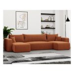 Canap� dangle piano u 7 places convertible velours c�tel� orange avec coffre et mousse t30