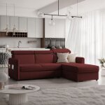 Canap� dangle r�versible beni - 3 places - canape convertible avec coffre - tissu velours - rouge