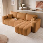 Canap� dangle r�versible pedro - 4 places - canape convertible avec coffre - tissu velours - orange