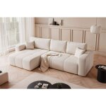 Canap� d angle idohome pedro 278x145 cm tissu manila cr�me convertible avec coffre