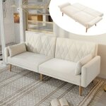 Canap� - langtu - petit canap� - 2 places - velours beige - convertible lit 180x75 cm