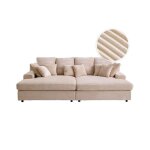 Canap� droit 4 places fluffy avec double m�ridienne et assise profonde en velours c�tel� - beige