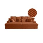 Canap� droit 4 places fluffy avec double m�ridienne et assise profonde en velours c�tel� terracotta