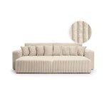 Canap� droit 4 places jade double m�ridienne et assise profonde en velours c�tel� �pais - beige