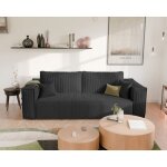 Canap droit bali - 3 places - canape convertible avec coffre - tissu velours cotel - anthracite