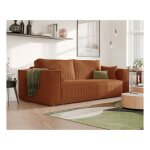 Canape convertible bali - 3 places - coffre de rangement - tissu velours cotel� - orange