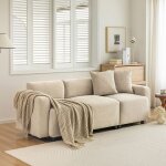 Canap droit meuble rembourr 3 places avec coussins salon dcoratifs beige