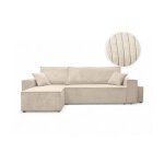 Canap farah dangle rversible et convertible 4 places avec un pouf en velours ctel - beige