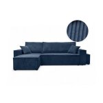Canap� farah dangle r�versible et convertible 4 places avec un pouf en velours c�tel� - bleu fonc�