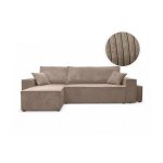 Canap farah dangle rversible et convertible 4 places avec un pouf en velours ctel - taupe