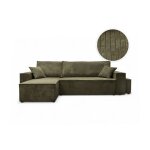 Canap farah dangle rversible et convertible 4 places avec un pouf en velours ctel - vert kaki