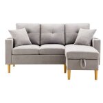 Canap fixe canap l 3 places mridienne avec rangements & porte - gobelet - livr avec 2 coussins - ...