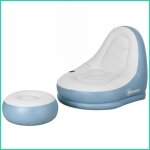 Canap� gonflable - outsunny - avec repose - pieds et porte - verre pour camping et maison - blanc