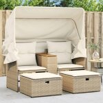 Neuf canap� de jardin 2 places - avec auvent et tabourets - beige rotin - 144x92x69 cm - 365802