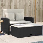 Canap� de jardin 2 places - r�sine tress�e - noir - 115x75x91 cm - convertible en lit - coussins amovibles ...