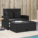 Canap� de jardin 2 places en r�sine tress�e - vidaxl - noir - 115x75x91 cm - convertible en lit