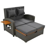 Canap� jardin 2 places rotin gris - dossier r�glable + coussin - pieds stables - fauteuil jardin & lit ...