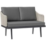 Canap� de jardin - outsunny - 2 places - avec coussins accoudoirs - cadre en acier - en r�sine tress�e ...