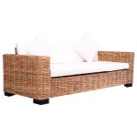 Canap� de jardin en rotin naturel - vidaxl - 3 places - 195x80x67 cm - blanc cr�me - rotin naturel - ...