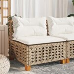 Canap� de jardin sans accoudoirs coussins - salon de jardin - sofa de jardin beige r�sine tress�e 381685 ...