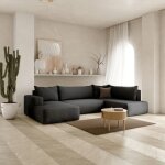 Canap letto u noir angle droit