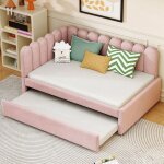 Canap - lit 140x200cm avec lit gigogne 90x190 lit rembourr forme de l avec dossier  motif floral sommier ...