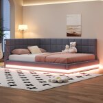 Canap - lit 160 * 200 lit multifonction avec des bandes led des prises usb et un cadre de lit  lattes ...