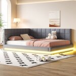 Canap� - lit 160x200 cm avec bande led prise usb structure de lit avec sommier � lattes lit double rembourr� ...