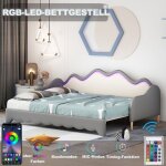 Lit enfant gigogne 90 / 180x190cm avec clairage ledlit extensible rembourr avec sommier  latteslit ...